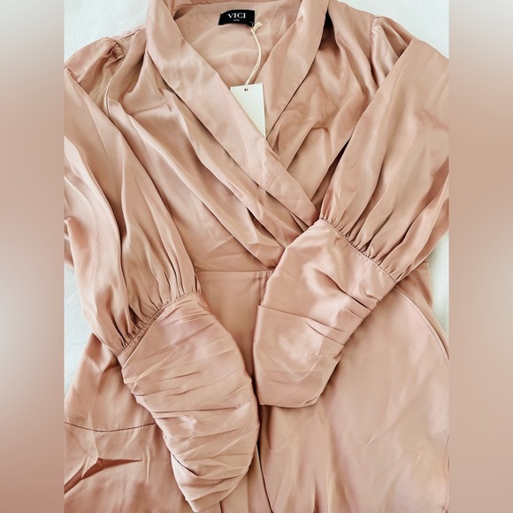 Vici Long Sleeve Satin Dress in Peach - Picture 9 of 10